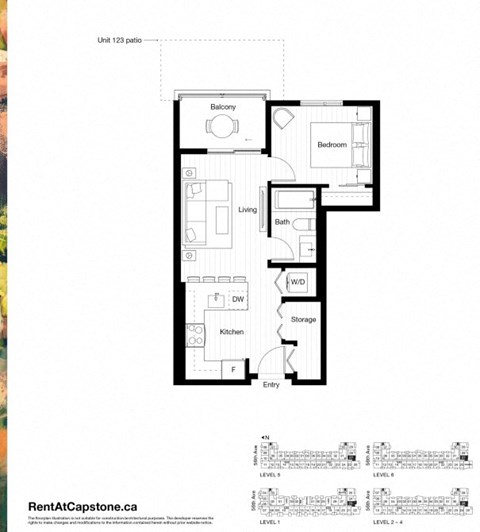 Floor plan for 1 bed, 1 bath, 522 sqft